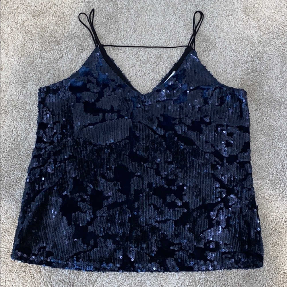 Navy Velvet & Sequin Tank